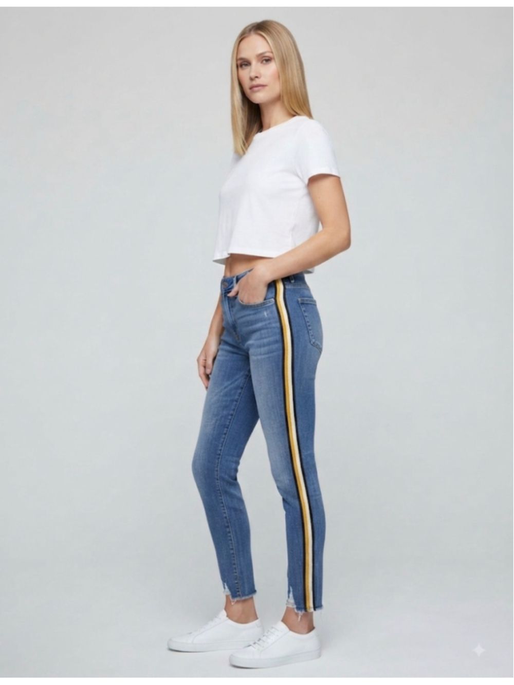 Tru Luxe Skinny Jeans Size 6 Blue Yellow Striped